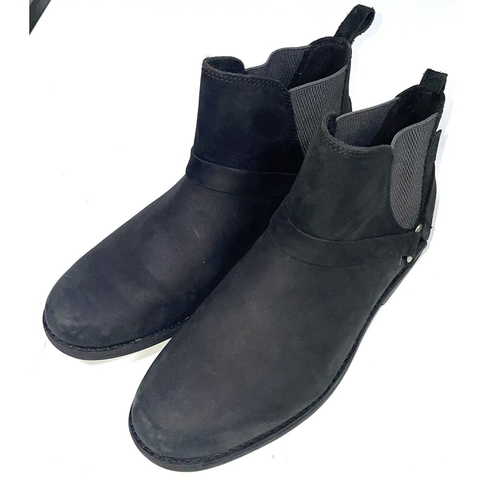 Teva Ellery Chelsea Ankle Boots Women's Black Leather Pull On Waterproof 8